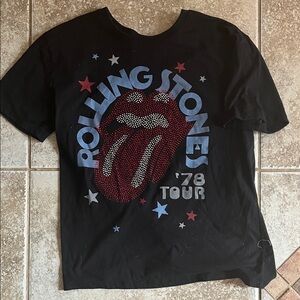 Women's Black Graphic Tee with Rolling Stones Design